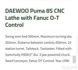 تراش CNC دوو پوما کره جنوبی مدل DAEWOO PUMA 8 S